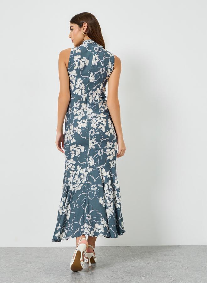 ستايلي فستان طويل بلا أكمام بحافة ميرميد وطبعة زهور للنساء - Image 4